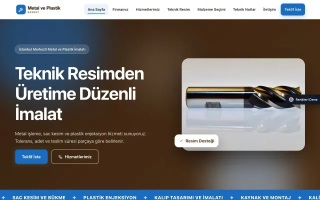 Metal ve Plastik için Hareketli Kahve Mavi – Metal ve Plastik Web Sitesi ana sayfa görünümü