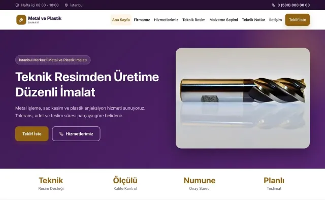 Klasik Mor Turuncu – Metal ve Plastik Web Sitesi ana sayfa görünümü