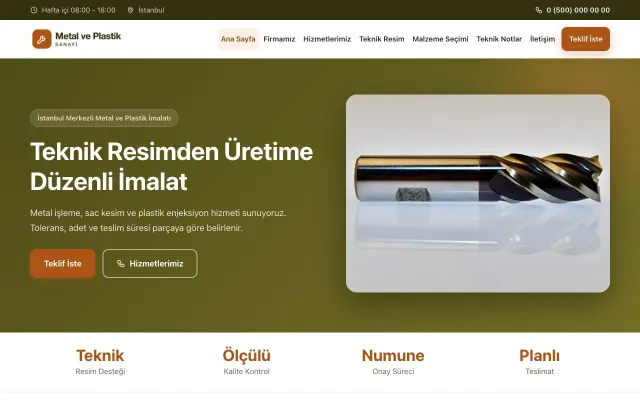 Klasik Zeytin Turuncu – Metal ve Plastik Web Sitesi ana sayfa görünümü