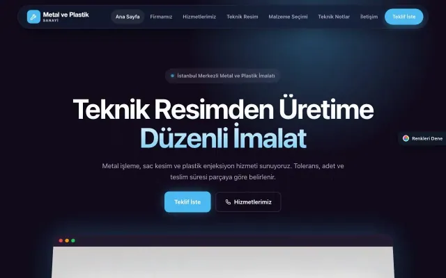 Metal ve Plastik için Koyu Modern Mor Mavi – Metal ve Plastik Web Sitesi ana sayfa görünümü
