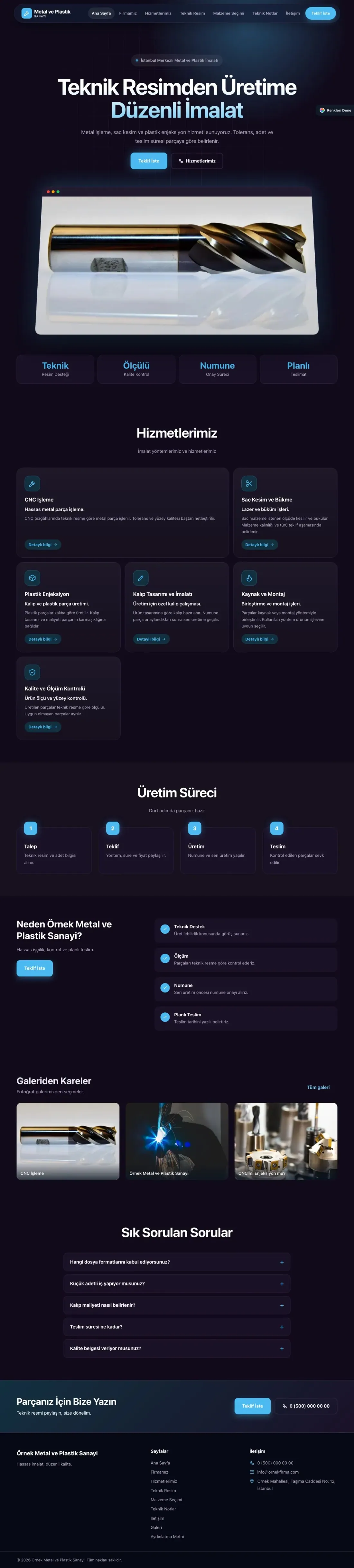 Metal ve Plastik için Koyu Modern Mor Mavi – Metal ve Plastik Web Sitesi ana sayfa görünümü