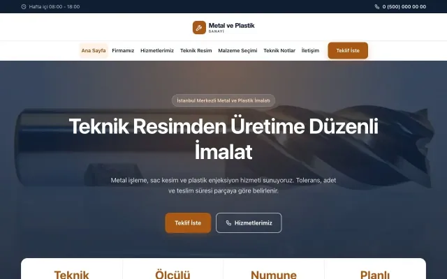 Merkez Mavi Turuncu – Metal ve Plastik Web Sitesi ana sayfa görünümü