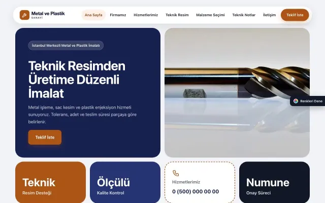Metal ve Plastik için Mozaik Lacivert Turuncu – Metal ve Plastik Web Sitesi ana sayfa görünümü