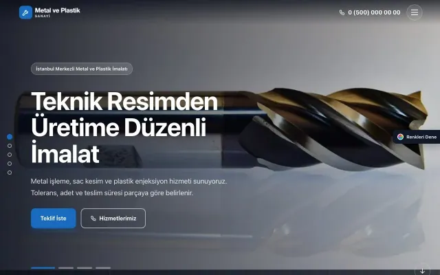 Metal ve Plastik için Tam Ekran Lacivert Mavi – Metal ve Plastik Web Sitesi ana sayfa görünümü
