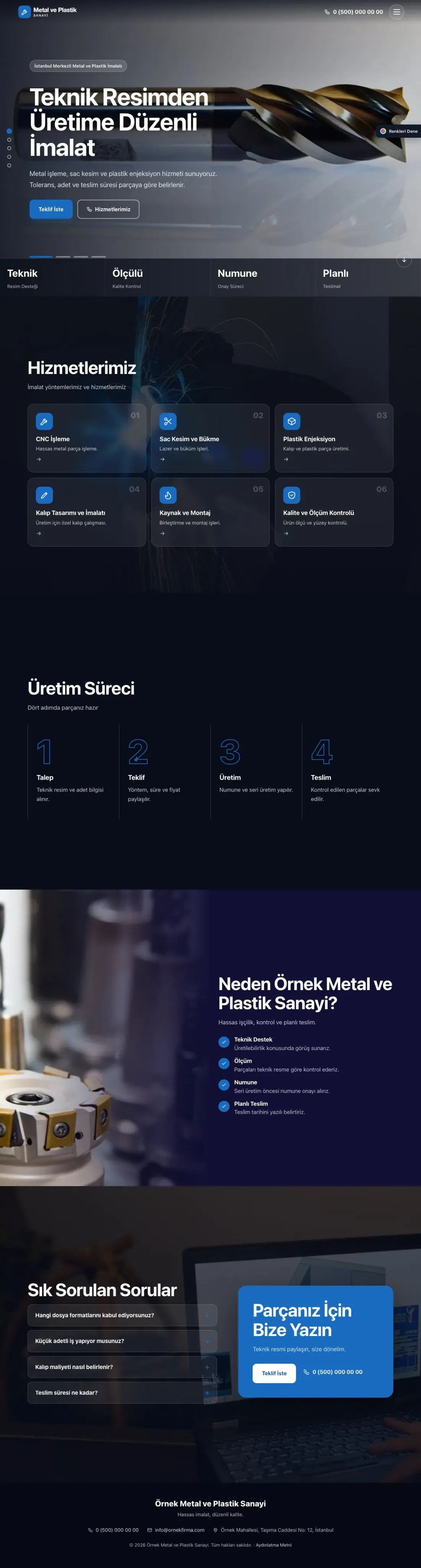 Metal ve Plastik için Tam Ekran Lacivert Mavi – Metal ve Plastik Web Sitesi ana sayfa görünümü