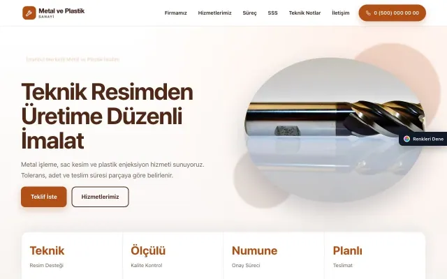 Metal ve Plastik için Tek Sayfa Kahve Turuncu – Metal ve Plastik Web Sitesi ana sayfa görünümü