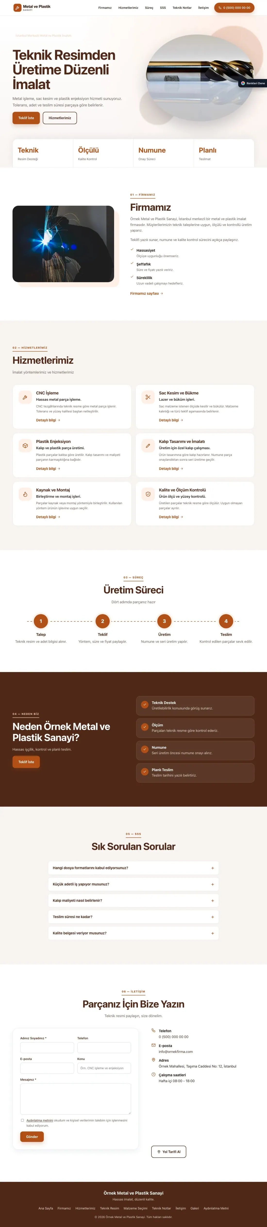 Metal ve Plastik için Tek Sayfa Kahve Turuncu – Metal ve Plastik Web Sitesi ana sayfa görünümü