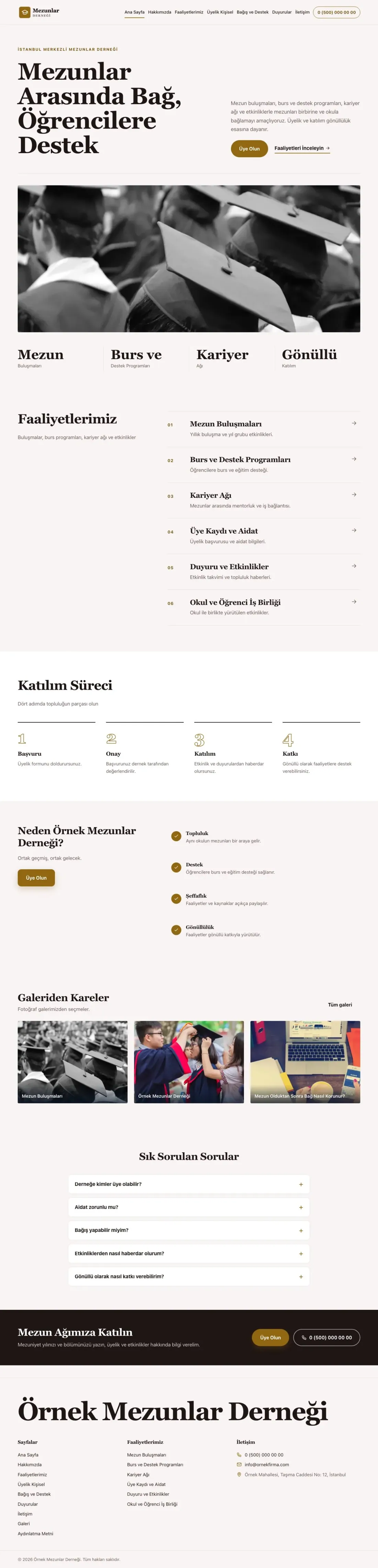 Mezunlar Derneği için Dergi Editoryal Bordo Amber – Mezunlar Derneği Web Sitesi ana sayfa görünümü