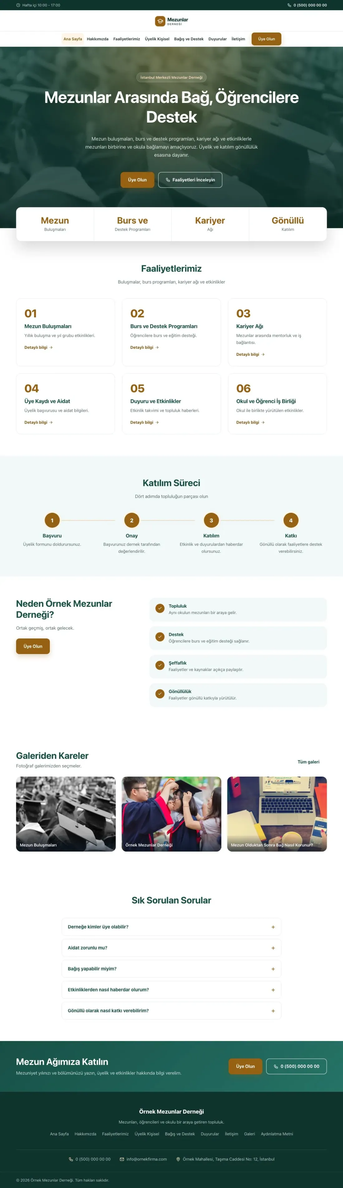 Mezunlar Derneği için Merkez Petrol Turuncu – Mezunlar Derneği Web Sitesi ana sayfa görünümü