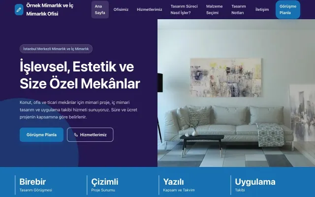 Mimarlık ve İç Mimarlık için Blok Lacivert Mavi – Mimarlık ve İç Mimarlık Web Sitesi ana sayfa görünümü