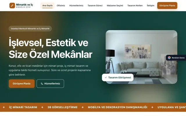 Mimarlık ve İç Mimarlık için Hareketli Petrol Turuncu – Mimarlık ve İç Mimarlık Web Sitesi ana sayfa görünümü