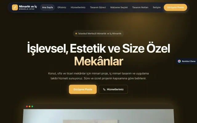 Mimarlık ve İç Mimarlık için Koyu Modern Kahve Turuncu – Mimarlık ve İç Mimarlık Web Sitesi ana sayfa görünümü