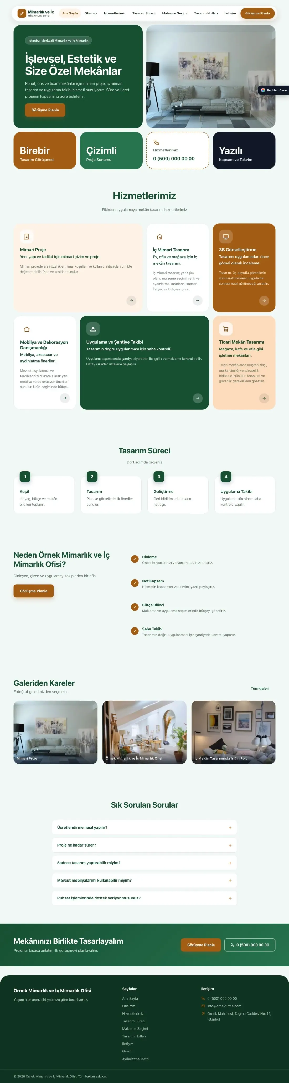 Mimarlık ve İç Mimarlık için Mozaik Yeşil Turuncu – Mimarlık ve İç Mimarlık Web Sitesi ana sayfa görünümü