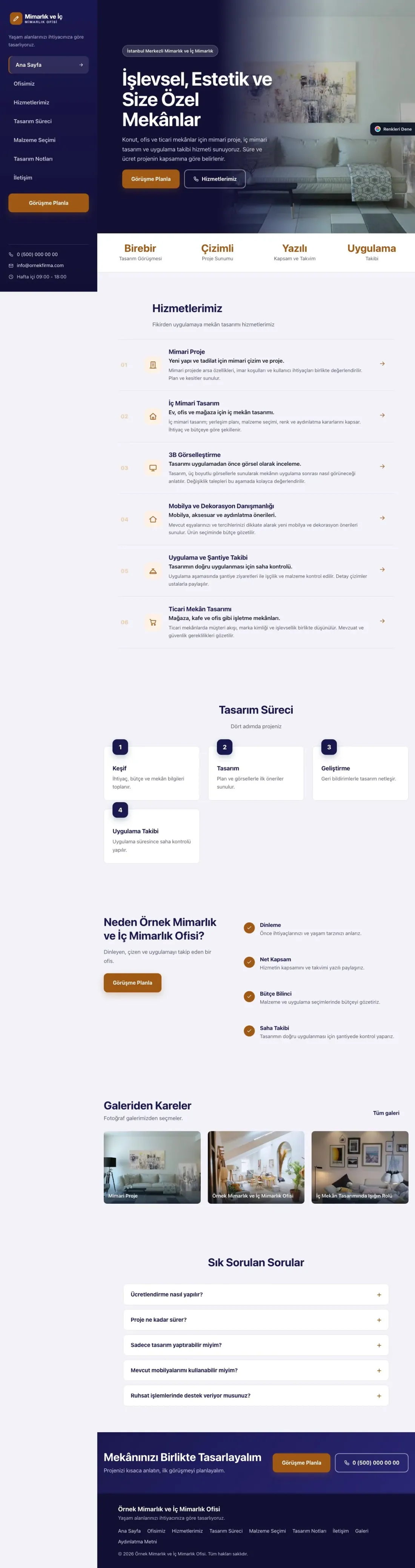 Mimarlık ve İç Mimarlık için Sol Menü Lacivert Turuncu – Mimarlık ve İç Mimarlık Web Sitesi ana sayfa görünümü