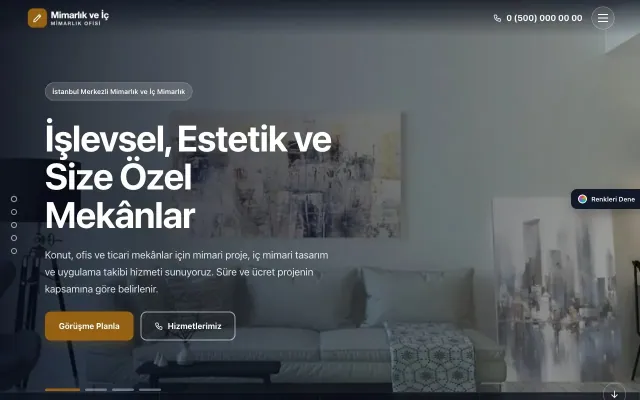 Mimarlık ve İç Mimarlık için Tam Ekran Petrol Turuncu – Mimarlık ve İç Mimarlık Web Sitesi ana sayfa görünümü
