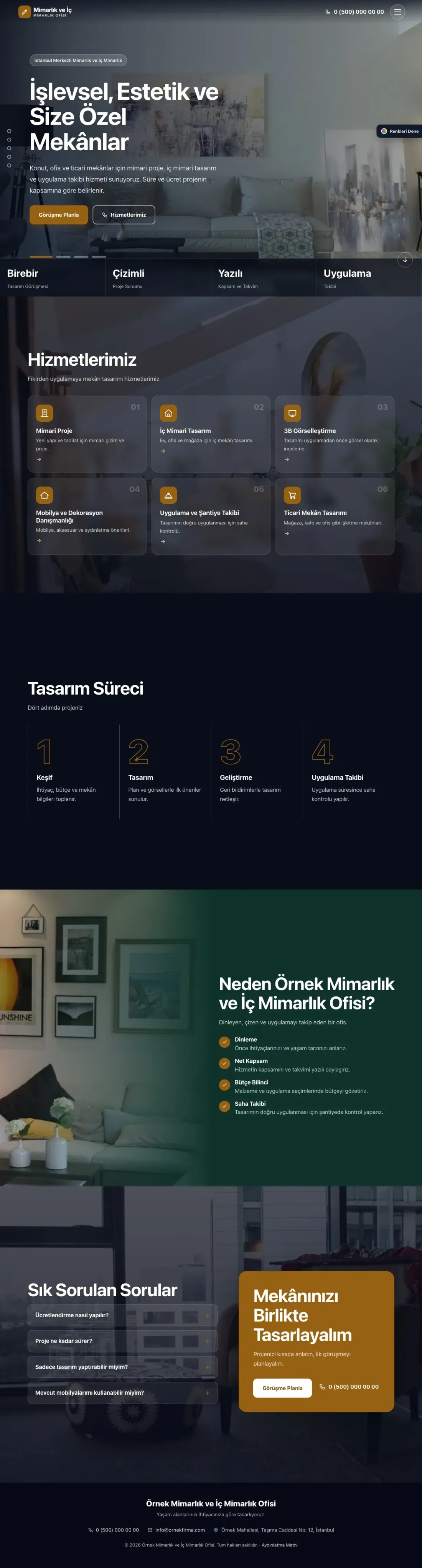 Mimarlık ve İç Mimarlık için Tam Ekran Petrol Turuncu – Mimarlık ve İç Mimarlık Web Sitesi ana sayfa görünümü