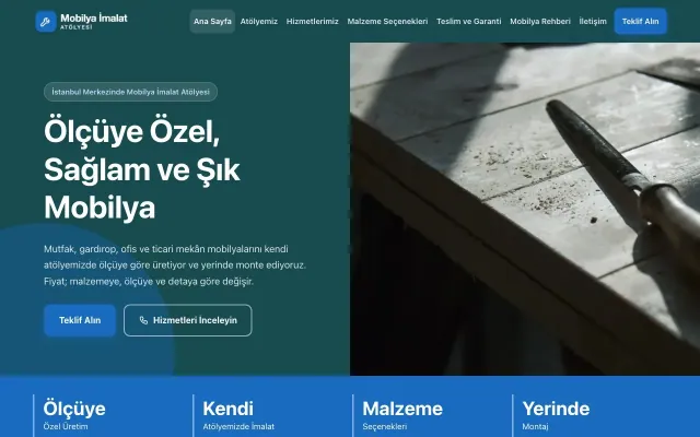 Mobilya İmalat Atölyesi için Blok Petrol Mavi – Mobilya İmalat Atölyesi Web Sitesi ana sayfa görünümü