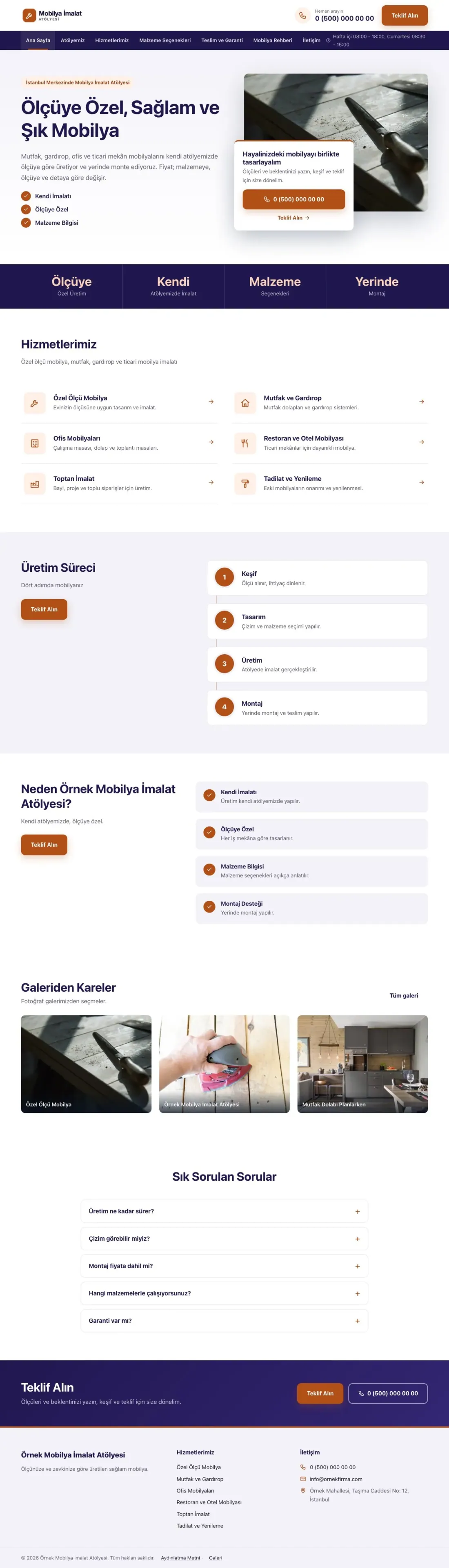 Mobilya İmalat Atölyesi için Bölünmüş Lacivert Turuncu – Mobilya İmalat Atölyesi Web Sitesi ana sayfa görünümü
