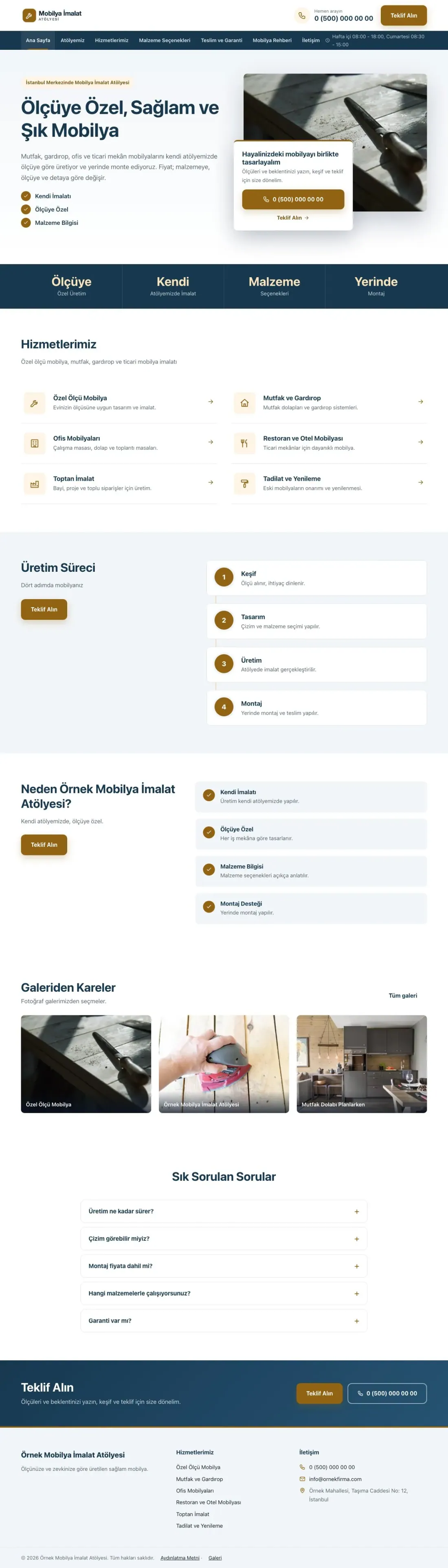 Mobilya İmalat Atölyesi için Bölünmüş Mavi Turuncu – Mobilya İmalat Atölyesi Web Sitesi ana sayfa görünümü