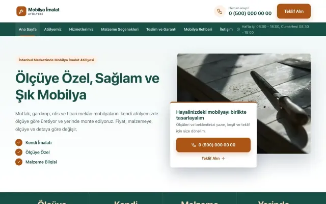 Mobilya İmalat Atölyesi için Bölünmüş Petrol Turuncu – Mobilya İmalat Atölyesi Web Sitesi ana sayfa görünümü