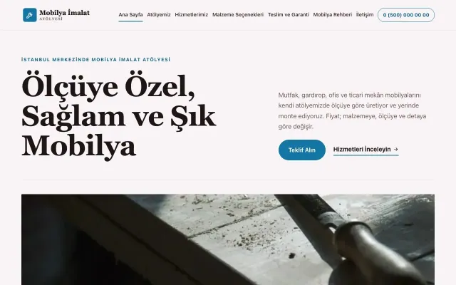 Mobilya İmalat Atölyesi için Dergi Editoryal Bordo Mavi – Mobilya İmalat Atölyesi Web Sitesi ana sayfa görünümü