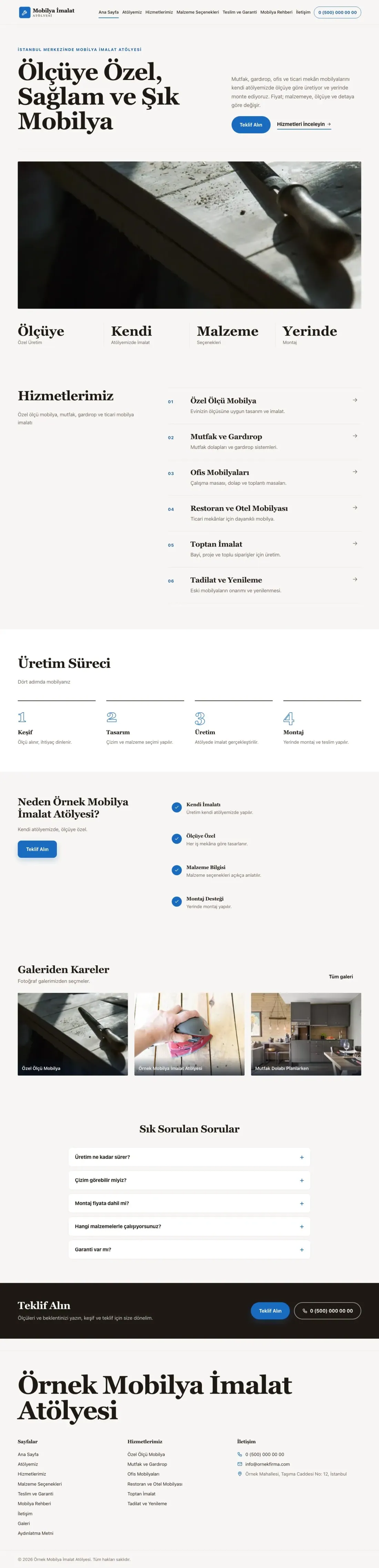 Mobilya İmalat Atölyesi için Dergi Editoryal Kahve Mavi – Mobilya İmalat Atölyesi Web Sitesi ana sayfa görünümü