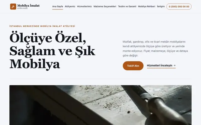 Mobilya İmalat Atölyesi için Dergi Editoryal Lacivert Turuncu – Mobilya İmalat Atölyesi Web Sitesi ana sayfa görünümü