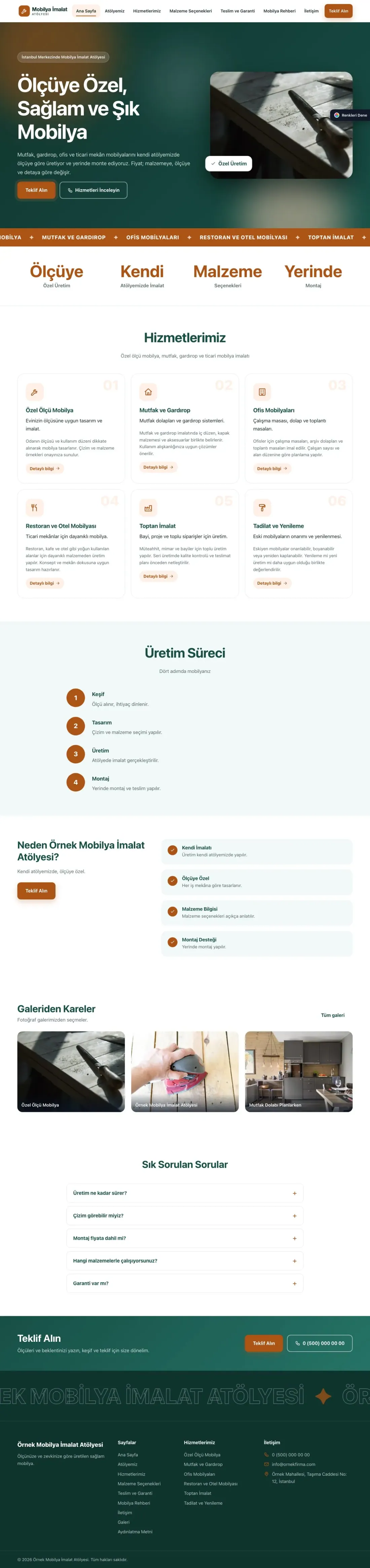 Mobilya İmalat Atölyesi için Hareketli Petrol Turuncu – Mobilya İmalat Atölyesi Web Sitesi ana sayfa görünümü