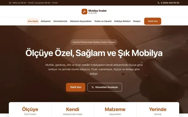 Mobilya İmalat Atölyesi için Merkez Kahve Turuncu – Mobilya İmalat Atölyesi Web Sitesi ana sayfa görünümü