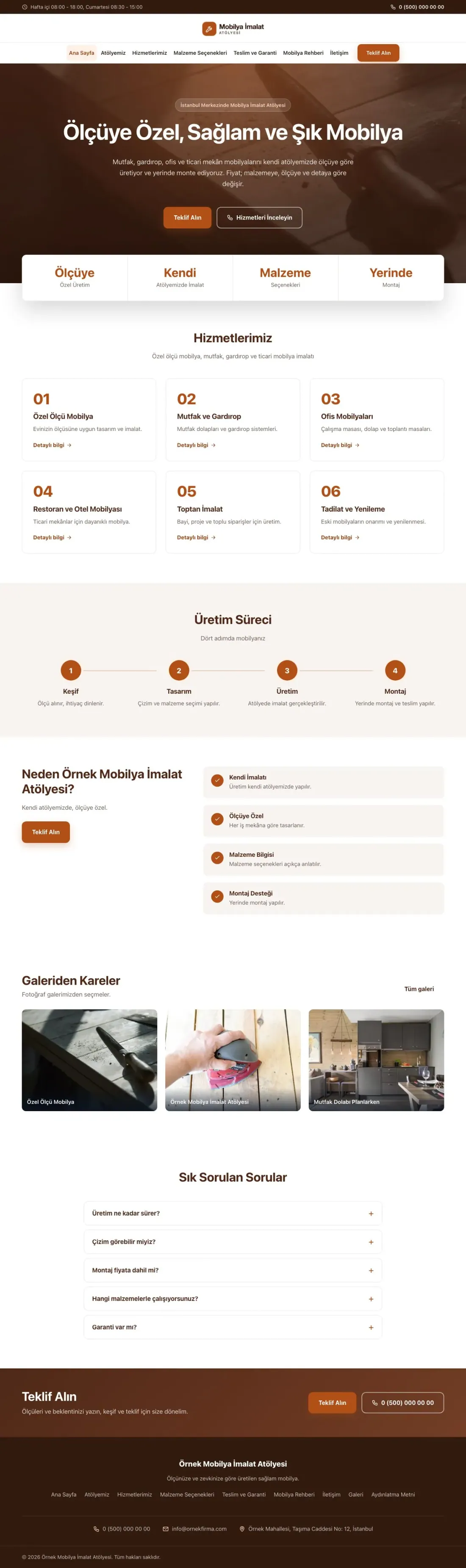 Mobilya İmalat Atölyesi için Merkez Kahve Turuncu – Mobilya İmalat Atölyesi Web Sitesi ana sayfa görünümü