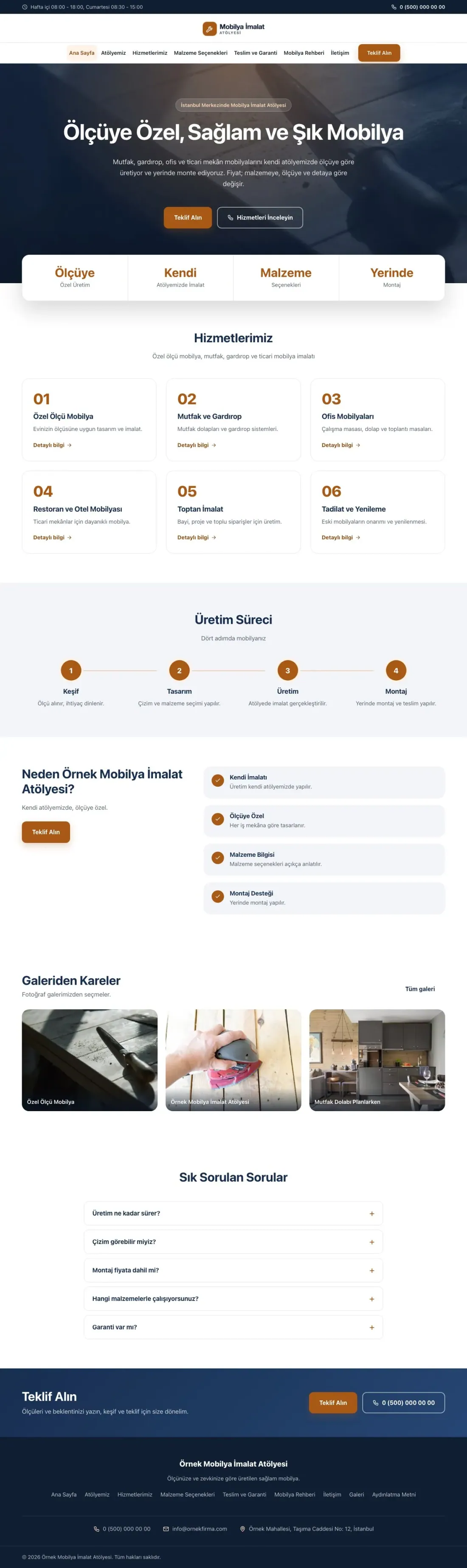 Mobilya İmalat Atölyesi için Merkez Mavi Turuncu – Mobilya İmalat Atölyesi Web Sitesi ana sayfa görünümü