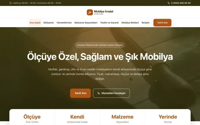 Mobilya İmalat Atölyesi için Merkez Zeytin Turuncu – Mobilya İmalat Atölyesi Web Sitesi ana sayfa görünümü