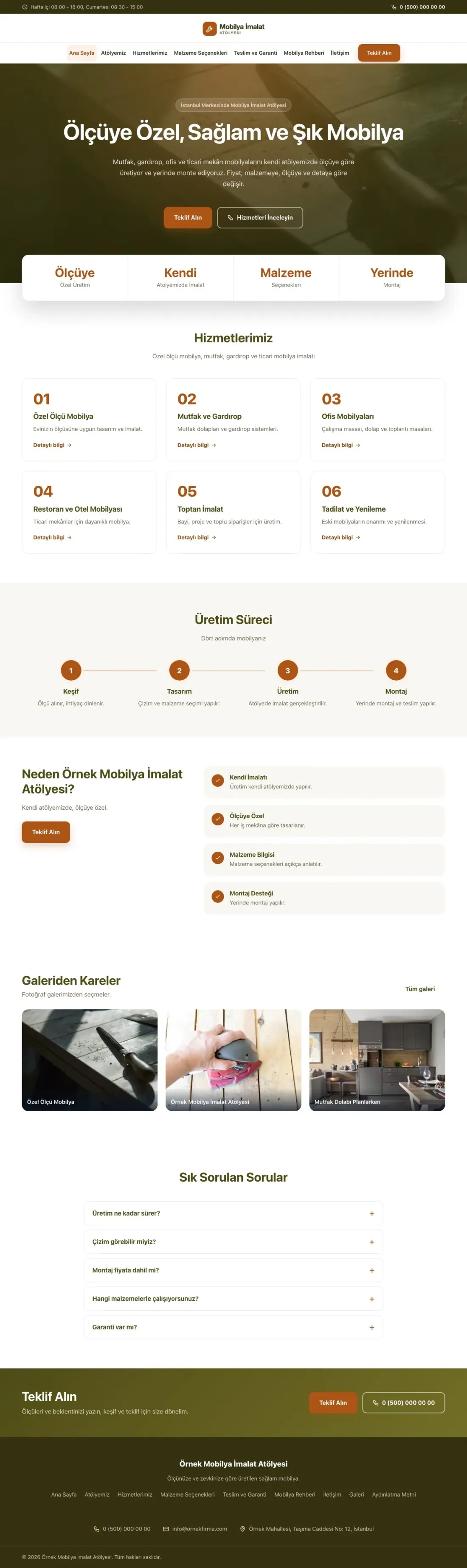 Mobilya İmalat Atölyesi için Merkez Zeytin Turuncu – Mobilya İmalat Atölyesi Web Sitesi ana sayfa görünümü