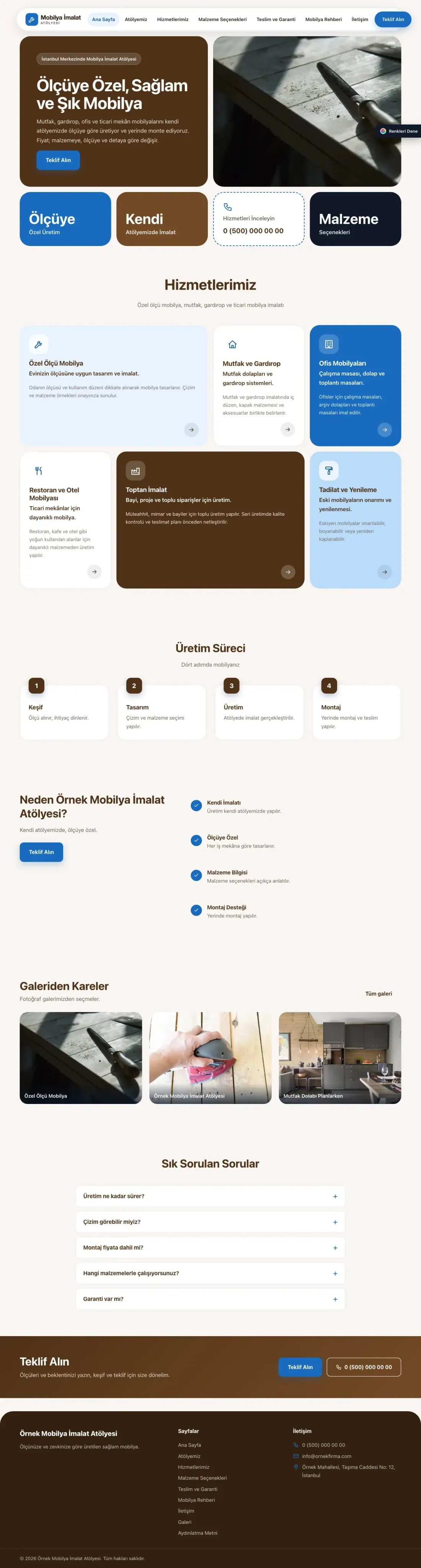 Mobilya İmalat Atölyesi için Mozaik Kahve Mavi – Mobilya İmalat Atölyesi Web Sitesi ana sayfa görünümü