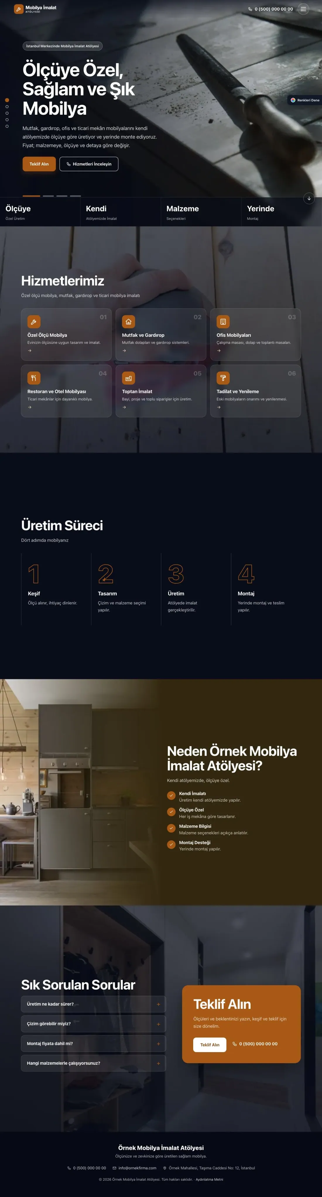 Mobilya İmalat Atölyesi için Tam Ekran Kahve Turuncu – Mobilya İmalat Atölyesi Web Sitesi ana sayfa görünümü