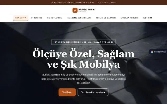 Mobilya İmalat Atölyesi için Zigzag Kahve Turuncu – Mobilya İmalat Atölyesi Web Sitesi ana sayfa görünümü