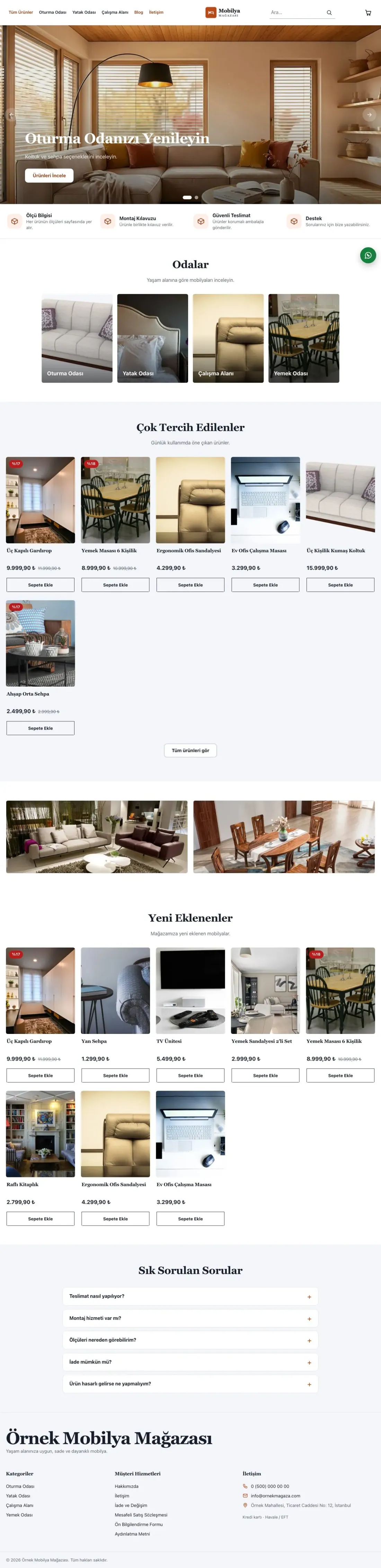 Butik Mavi Turuncu – Mobilya Mağazası E-ticaret Sitesi ana sayfa görünümü