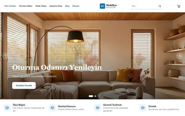 Butik Petrol Mavi – Mobilya Mağazası E-ticaret Sitesi ana sayfa görünümü