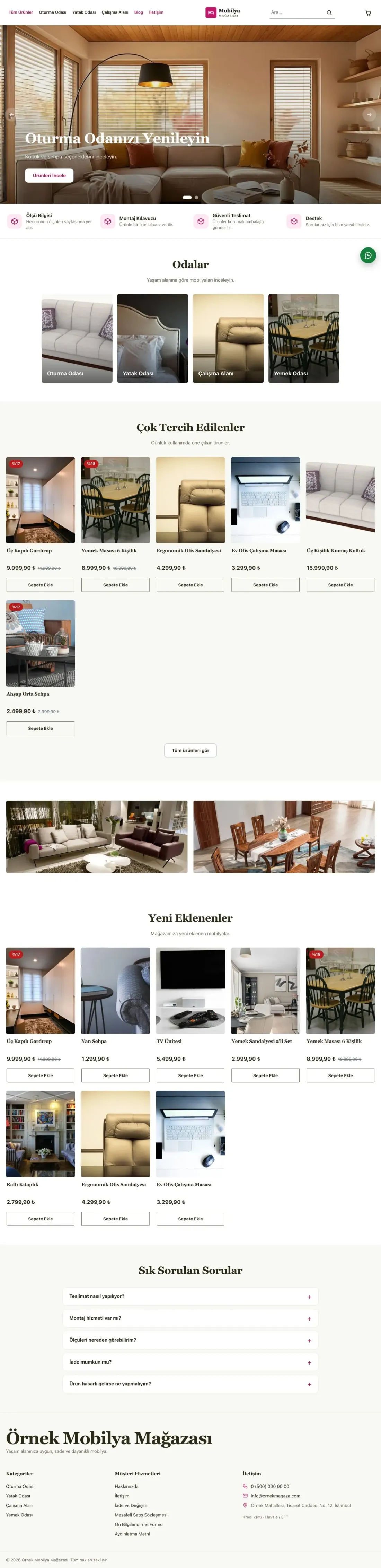 Butik Zeytin Pembe – Mobilya Mağazası E-ticaret Sitesi ana sayfa görünümü