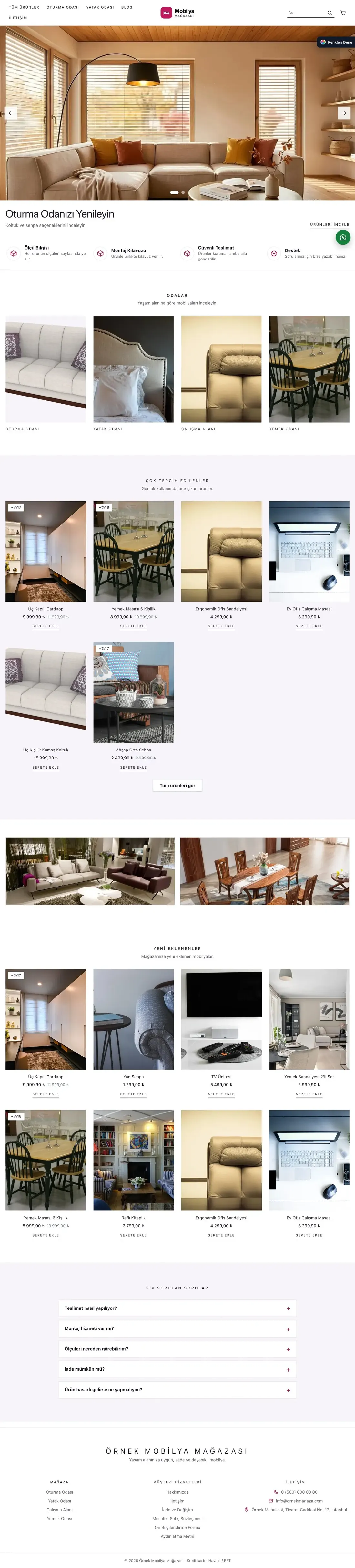 Mobilya Mağazası için Galeri Mor Pembe – Mobilya Mağazası E-ticaret Sitesi ana sayfa görünümü