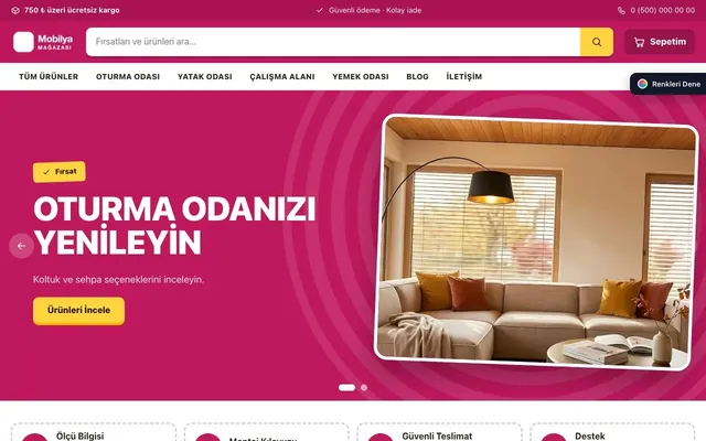 Mobilya Mağazası için Kampanya Kahve Pembe – Mobilya Mağazası E-ticaret Sitesi ana sayfa görünümü