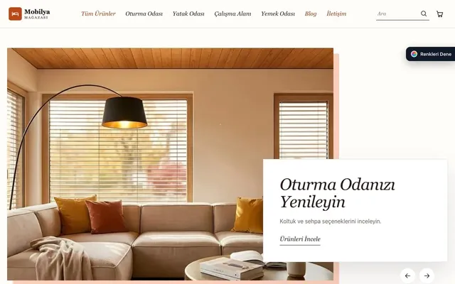 Mobilya Mağazası için Lookbook Bordo Turuncu – Mobilya Mağazası E-ticaret Sitesi ana sayfa görünümü