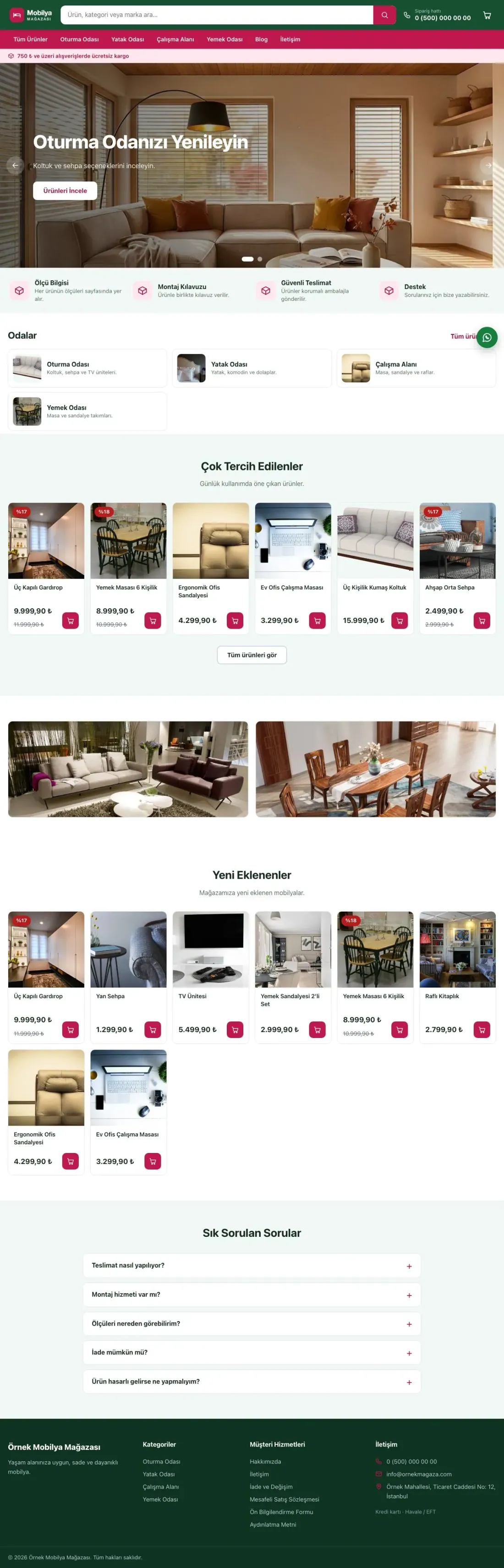Market Yeşil Pembe – Mobilya Mağazası E-ticaret Sitesi ana sayfa görünümü