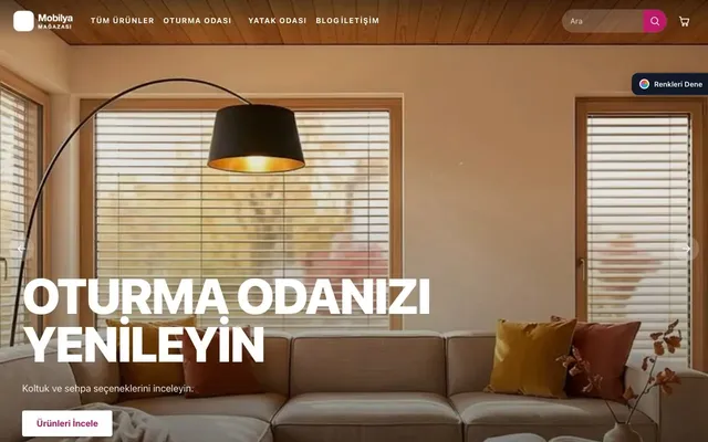 Mobilya Mağazası için Sahne Petrol Pembe – Mobilya Mağazası E-ticaret Sitesi ana sayfa görünümü