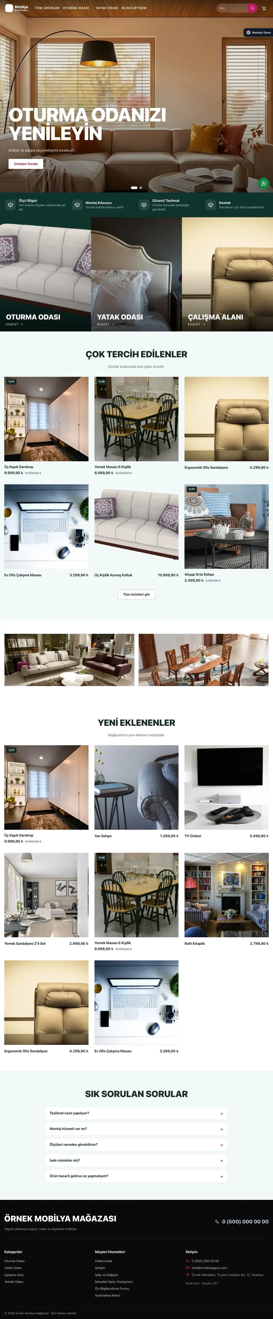 Mobilya Mağazası için Sahne Petrol Pembe – Mobilya Mağazası E-ticaret Sitesi ana sayfa görünümü