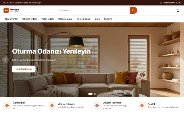 Vitrin Bordo Turuncu – Mobilya Mağazası E-ticaret Sitesi ana sayfa görünümü