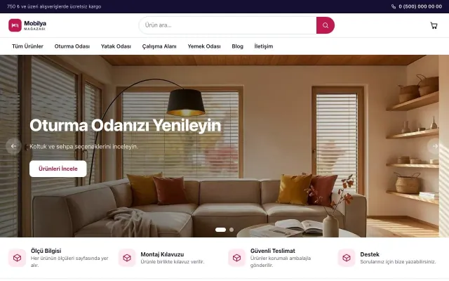 Vitrin Lacivert Pembe – Mobilya Mağazası E-ticaret Sitesi ana sayfa görünümü