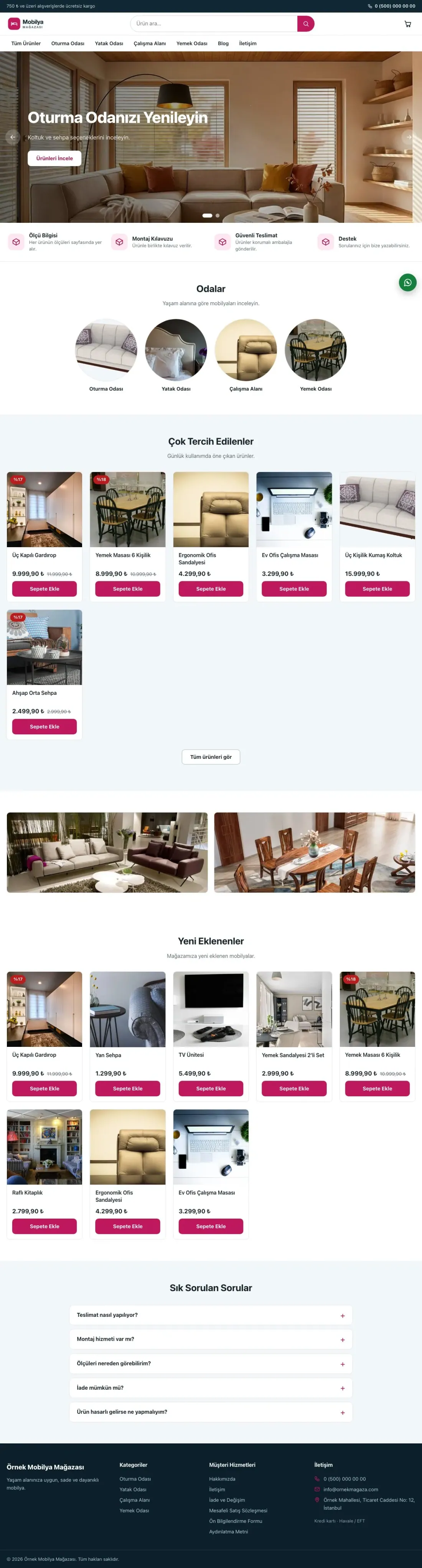 Vitrin Mavi Pembe – Mobilya Mağazası E-ticaret Sitesi ana sayfa görünümü