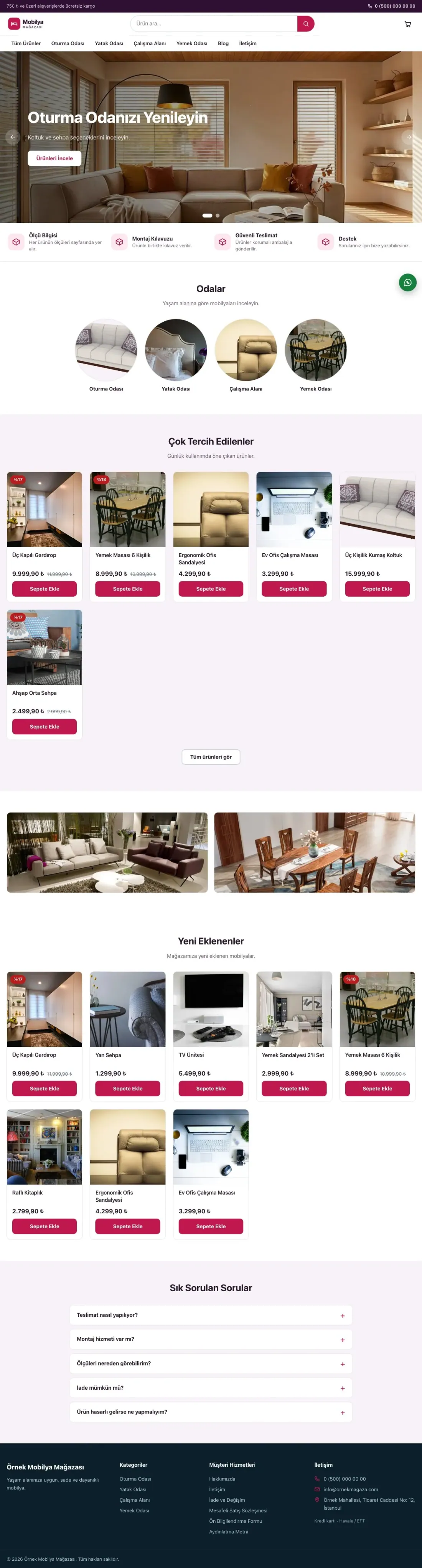 Vitrin Mor Pembe – Mobilya Mağazası E-ticaret Sitesi ana sayfa görünümü