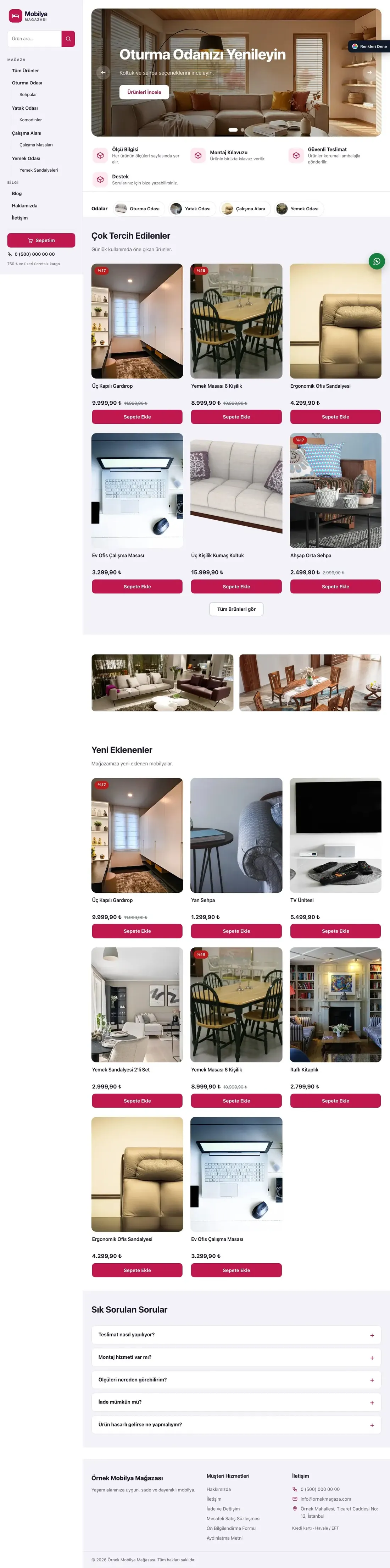 Mobilya Mağazası için Yan Menü Lacivert Pembe – Mobilya Mağazası E-ticaret Sitesi ana sayfa görünümü